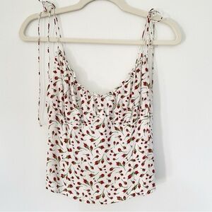 Reformation women’s Rose Print Blouse Top Tank Adjustable Tie Strap Babydoll 10